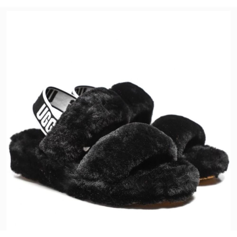 Ugg  Oh yeah black fur/sheepskin slingback slipper/shoe sz 8 nwot
